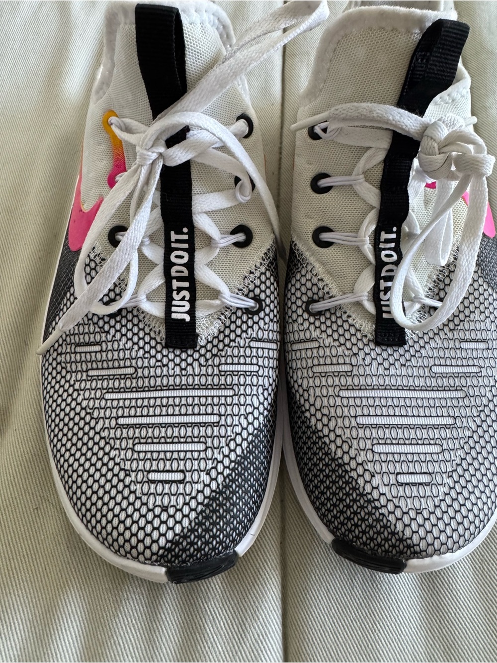Nike White, Black & Pink Mesh Athletic Sneakers